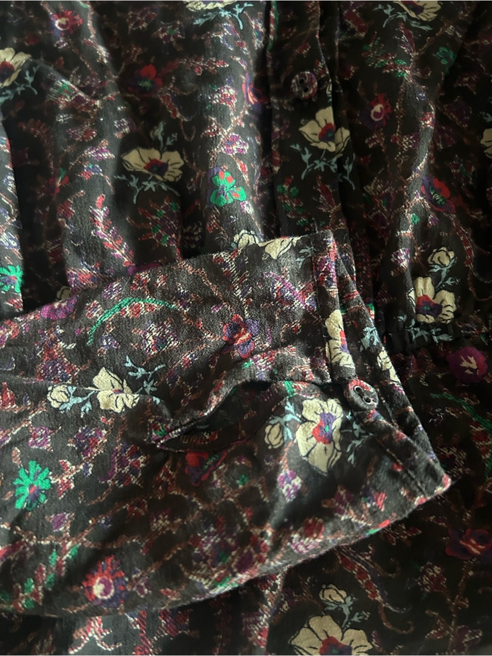 Joie Brown Floral Ruffle-Trim Long Sleeve Blouse - Picture 3 of 6